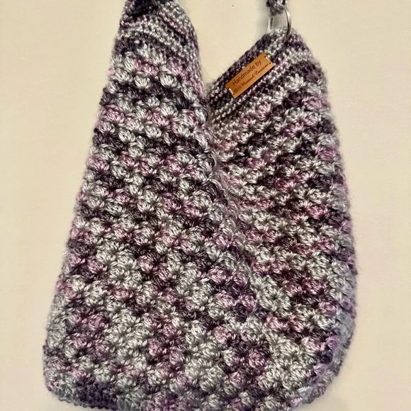 Handcrafted Purple and Gray Crochet Shoulder Bag - Picture 5 of 6
